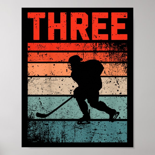 Póster 3.ᵉʳ cumpleaños Hockey sobre hielo Retro Chica de  (Frente)