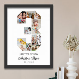 Póster 3.ᵉʳ cumpleaños número 3 Personalizado de Collage