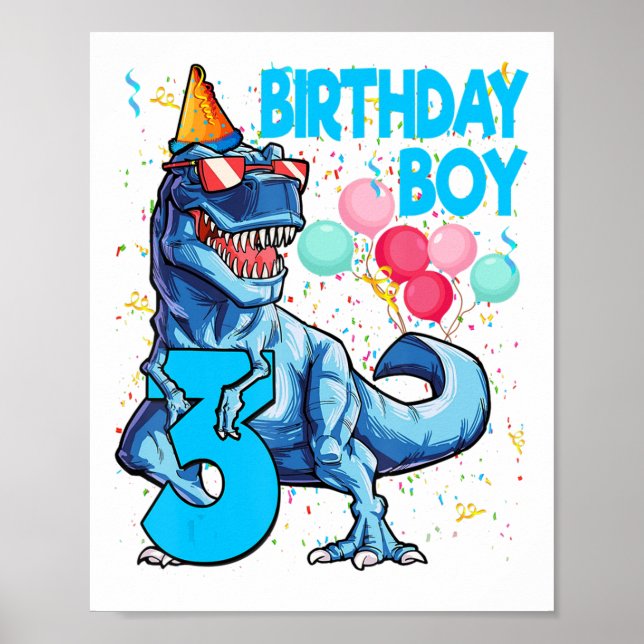 Póster 3.ᵉʳ Nacimiento Dinosaur Rawr Soy 3 Dinosaurio (Frente)