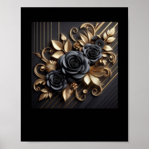 Póster 3.ᵉʳ Rosas negros de oro #7 Pegatina