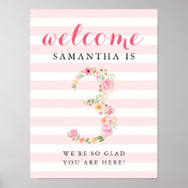 Póster 3.ᵉʳ Signo de bienvenida de cumpleaños color de ag