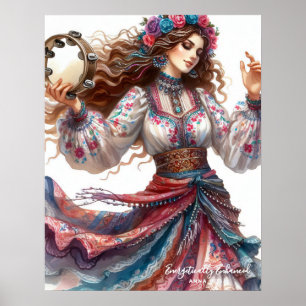Póster *~* 3 A100 Boho Psiquico Gitano Bailarín de Tambou