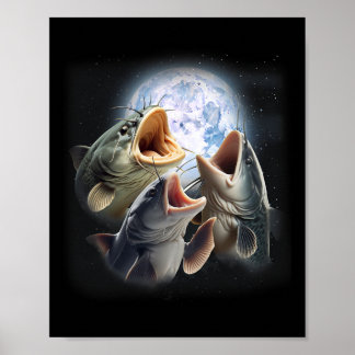Póster 3 Bagres Aullando En La Luna Divertido Bagre Pesca