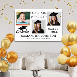Póster 3 Colaje de Fotos Felicidades Graduado 2026 Blanco