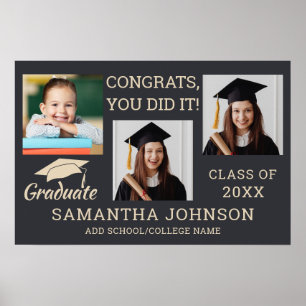 Póster 3 Colaje de Fotos Felicidades Graduado 2026 Gris