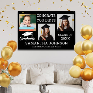 Póster 3 Colaje de Fotos Felicidades Graduado 2026 Negro
