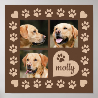Póster 3 Collage de Fotos Nombre de Perro Corazón Marrón