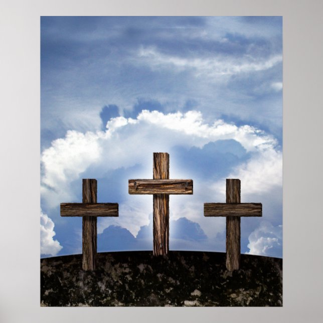 Póster 3 cruces ásperas con cielo (Frente)