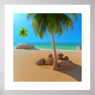 Póster 3.D Hermosa puesta de sol sobre un océano tranquil