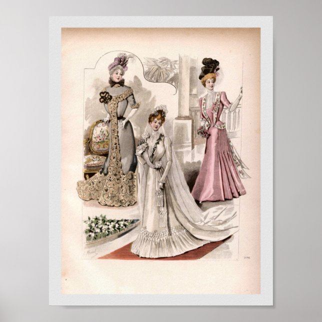 Póster 3 Edwardian Ladies Flowing Gowns Vintage Fashion   (Frente)