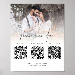 Póster 3 en Uno Código Qr Menú Barra Programa Foto Boda