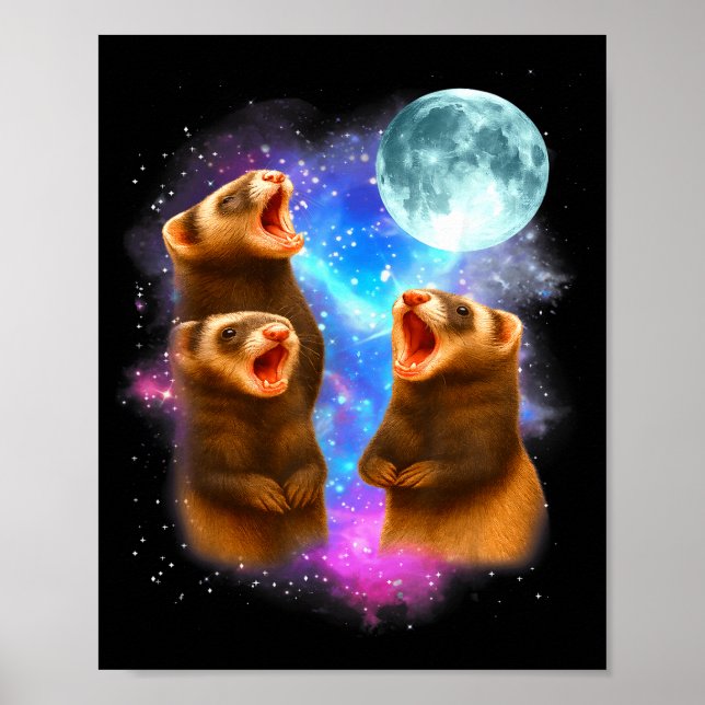 Póster 3 Ferret Moon Howling Ferrets Funny For Men, Women (Frente)