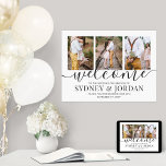 Póster 3 FotoBoda Bienvenido Elegante Caligrafía Negra<br><div class="desc">Bienvenidos bodas invitados a su ceremonia o recepción con un elegante poster personalizado 3 fotografiado de 18"x24". Las imágenes y todo el texto son fáciles de personalizar. (IMAGEN PLACEMENT TIP: Una manera fácil de centrar una foto exactamente como quieres es recortarla antes de subirla al sitio web de Zazzle.) El...</div>