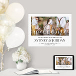 Póster 3 Fotos Boda Bienvenida Elegante Caligrafía Blanca<br><div class="desc">Bienvenidos a los invitados de la boda a su ceremonia o recepción con un elegante cartel de colaje de 3 fotos personalizadas de 18"x24". Las imágenes y todo el texto son fáciles de personalizar. (CONSEJO DE UBICACIÓN DE IMAGEN: Una forma fácil de centrar una foto exactamente como la desea es...</div>