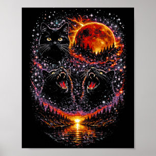 Póster 3 gatos negros aulladores luna de sangre lunar bos