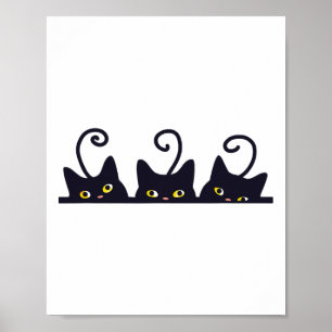 Póster 3 gatos negros Divertidos amantes del gato diseñan
