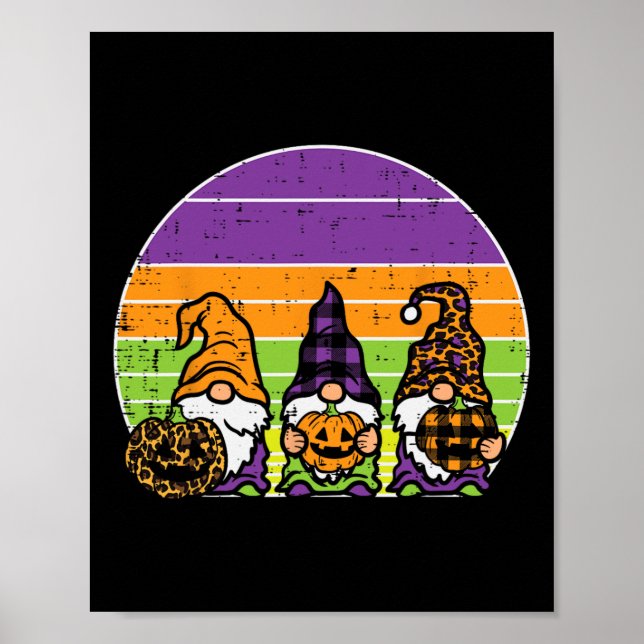 Póster 3 Gnomes de leopardo trenzado calabaza retro Cos d (Frente)