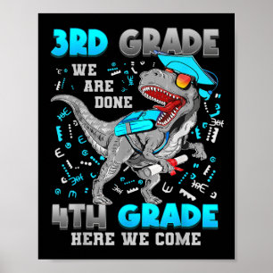 Póster 3 Grado de Graduación Dinosaurio T-rex 4º Grado Aq