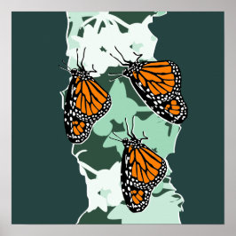 Póster 3 Insectos Naranja de mariposas monarca y verde