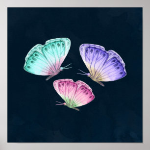 Póster 3 Mariposas de color pastel cúrcuma