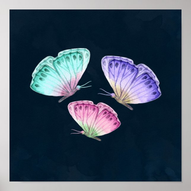 Póster 3 Mariposas de color pastel cúrcuma (Frente)