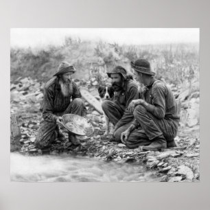 Póster 3 MEN and DOG PANNING for GOLD c. 1889