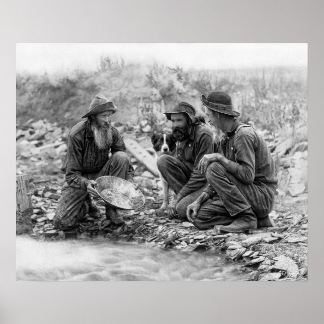 Póster 3 MEN and DOG PANNING for GOLD c. 1889 (Frente)