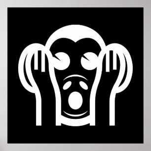Póster 3 Monos Sabios Kikazaru 聞 か ざ る NO Oír Emoji Mal