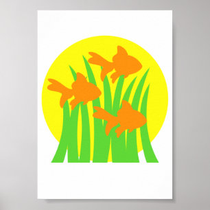 Póster 3 Peces De Oro Nadando Entre Algas