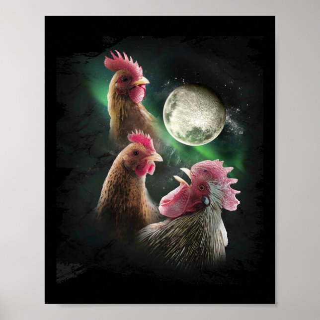Póster 3 Pollo Lobo Luna Pollos Lobos Aullando  (Frente)