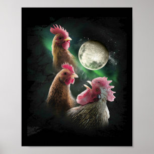 Póster 3 Pollo Luna Lobo Pollos Lobos Aulladores 
