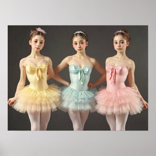 Póster  3 preciosas bailarinas con colores suaves (Frente)