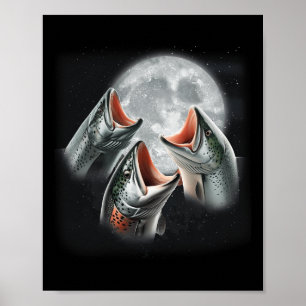 Póster 3 Salmon Pescar Aullando En La Luna Divertido Salm