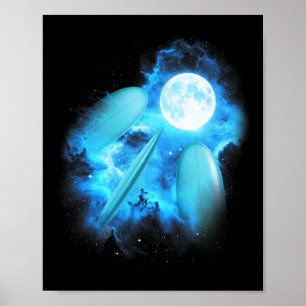 Póster 3 tablas de surf aullando a la luna surf azul colo