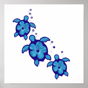 Póster 3 tortugas azules de Honu