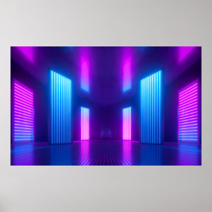 Póster 3d, blue pink violet neon abstract background, ult