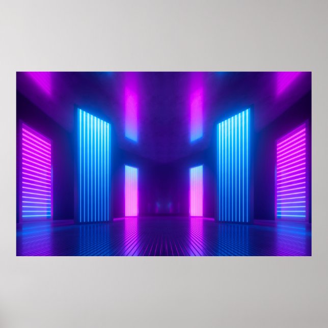 Póster 3d, blue pink violet neon abstract background, ult (Frente)