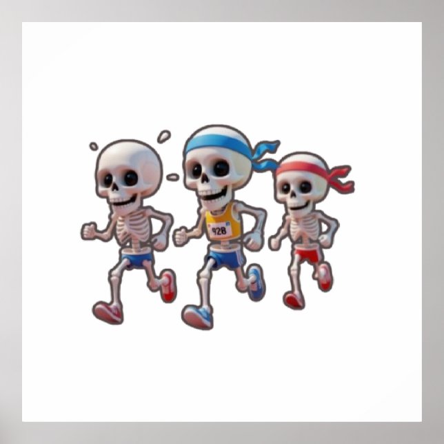 Póster “3D Cartoon Skeleton Race • Funny Running Skeleton (Frente)