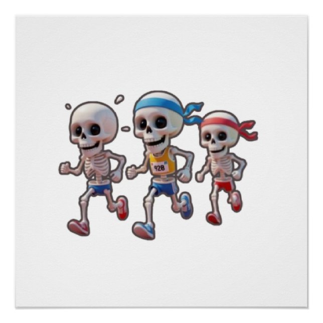 Póster “3D Cartoon Skeleton Race • Funny Running Skeleton (Anverso)
