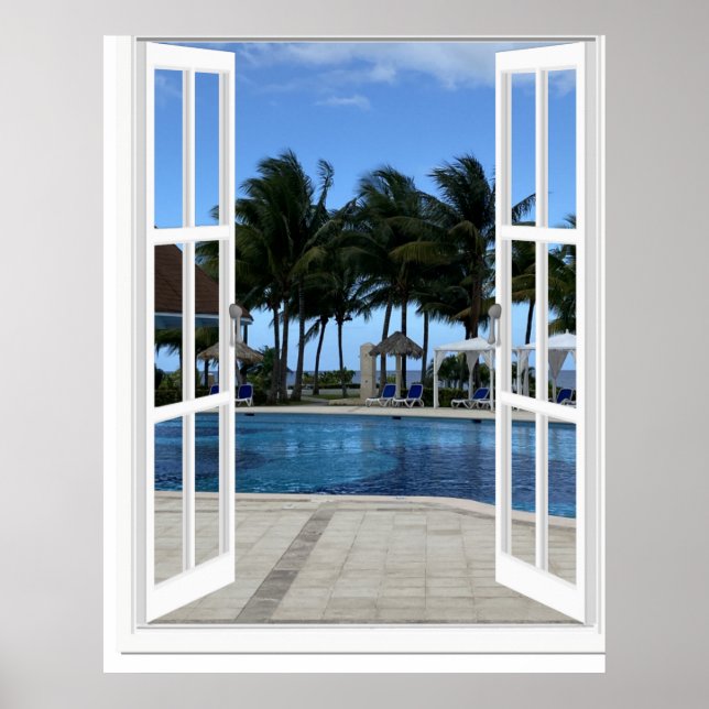 Póster 3D Fake Window Ver Piscina Poster Art (Frente)