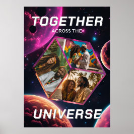 Póster 3D Fotowürfel im Weltraum mit Planeten