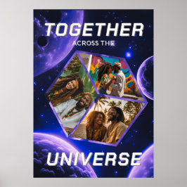 Póster 3D Fotowürfel im Weltraum mit Planeten