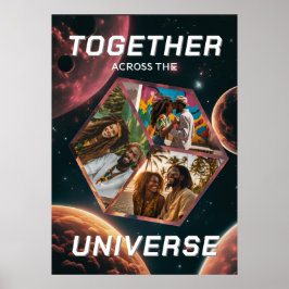 Póster 3D Fotowürfel im Weltraum mit Planeten