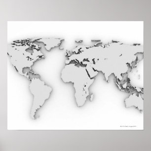Póster 3D mapa del mundo, imagen generada por ordenador