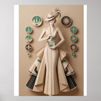 Póster 3D Papercraft Art Deco Elegance Woman Perfume Post
