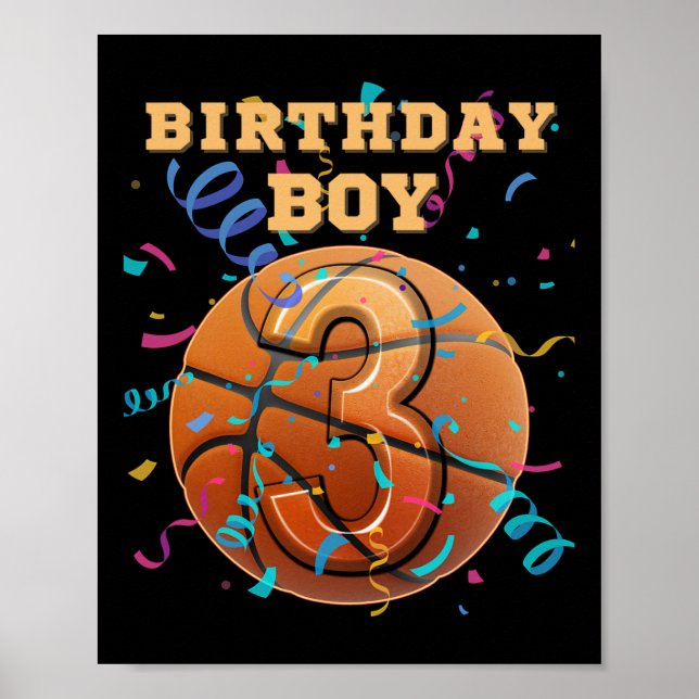 Póster 3rd Birthday Boy Three 3 Years Old Sketll Players  (Frente)