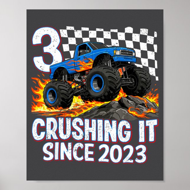 Póster 3rd Birthday Monster Truck 3 Year Old Boys Party B (Frente)