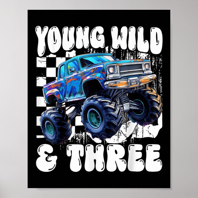 Póster 3rd Birthday Monster Truck Young Wild And Three 3  (Frente)