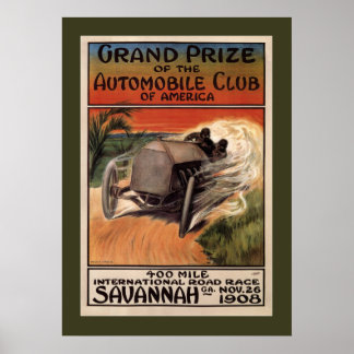 Póster 400 Mile International Road Race Savannah GA 1908