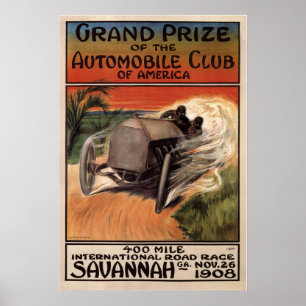 Póster 400 Mile International Road Race Savannah GA 1908
